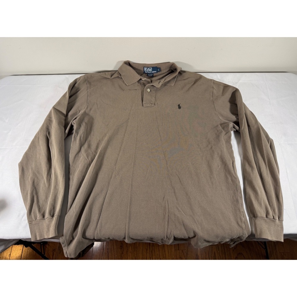 Polo Ralph Lauren Mens Brown Long Sleeve Pique Polo Shirt Size Large L